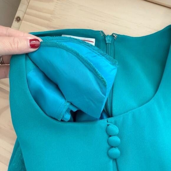 Talbots Vintage Silk Midi Dress in Teal with Attached Short Sleeve Cardigan Sz 8 - Picture 10 of 12